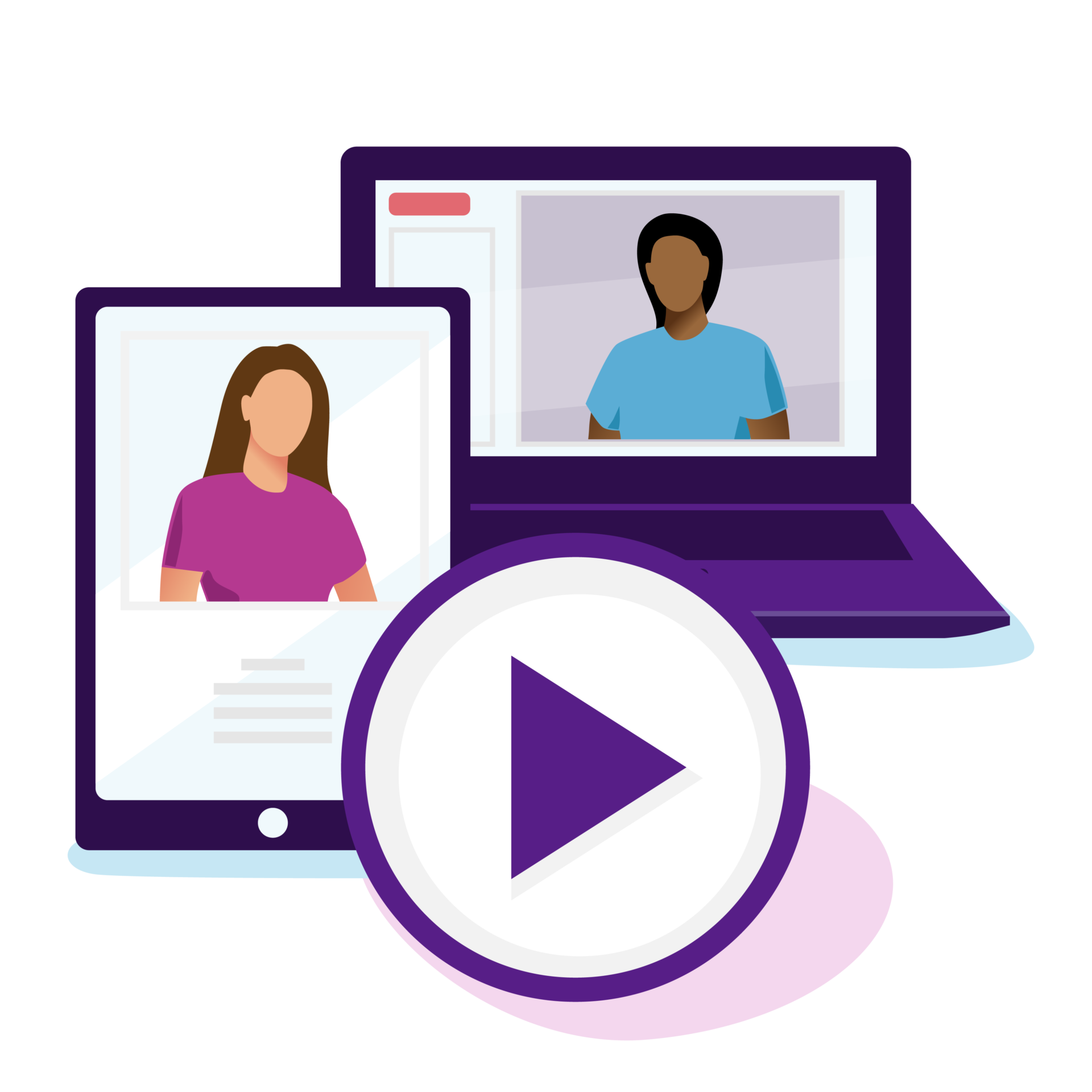 graphic showing a tablet, laptop and a play button